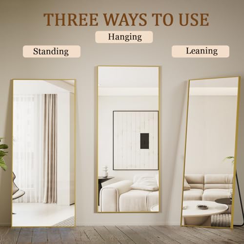 Koonmi 71"x26" Mirror Full Length, Standing Hanging or Leaning Against Wall Floor Mirrors, Full Body Floor Mirror for Bedroom Living Room, Gold