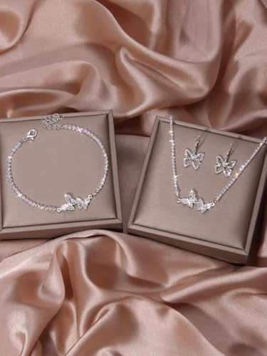 1 Set Silberschmuck für Damen Tropfen-Halskette und Ohrstecker elegantes Damen-Accessoire für besondere Anlässe klassische Silberkette und Ohrringe Meduim Kupfer Kein Edelstein