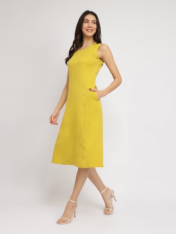 Image of FableStreet Women's Casual Polyester Stylised Neck A Line Midi Dress