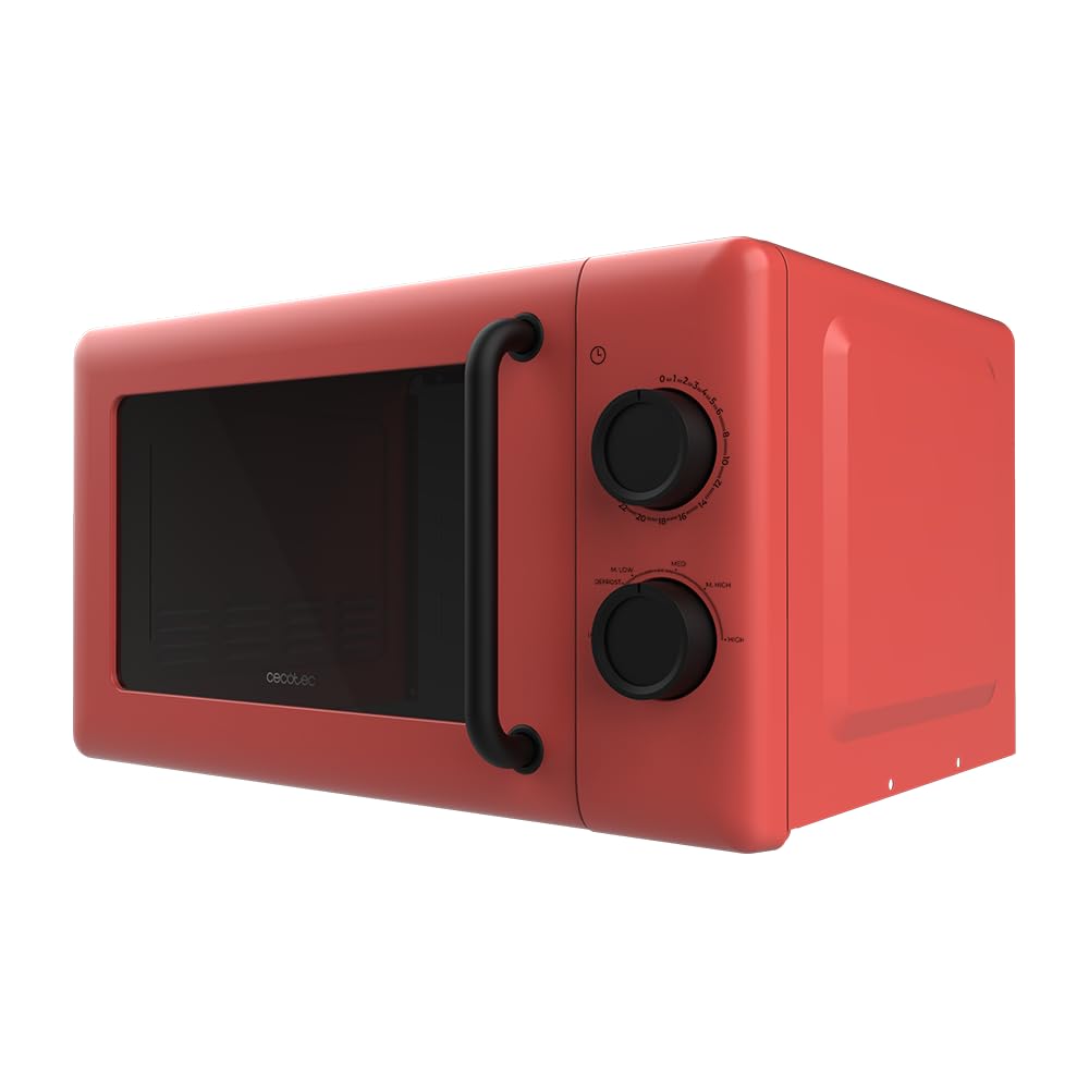 Cecotec Forno a Microonde Meccanico da 20 Litri Proclean 3010 Red. 700 W, 6 Livelli Di Potenza, Modalità Sbrinamento, Segnale Di Fine Cottura, Lampada Interna, Timer Fino A 30 Minuti, Design Rosso