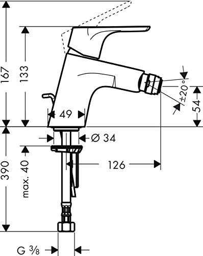 hansgrohe Focus Einhebel-Bidetarmatur mit Zugstangen-Ablaufgarnitur, Chrom, Auslaufhöhe 70mm - Image 4