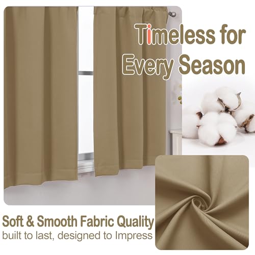 Image of Taupe Blackout Curtains for Small Window Treatment, Light Blocking Short Kitchen Window Curtains Over Sink, Dual Rod Pocket Half Window Tiers for Bathroom Basement, 2x40Wx36L Inches