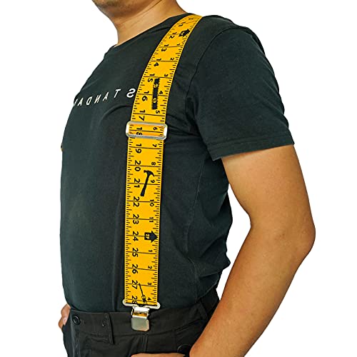 Mens Suspenders 2" Wide Adjustable And Elastic Braces X Shape With Very Strong Clips - Heavy Duty Tape Measure Suspenders For Men (Rule) #TOP7