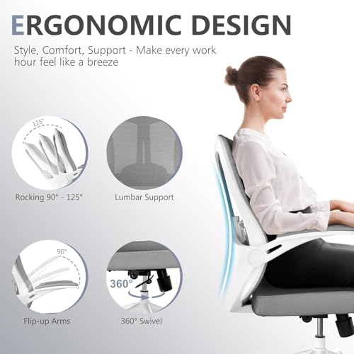 Image of Office Chair (08Grey, Chair) | 360 Swivel Adjustable Lumbar Support & Flip-Up Armrests capacity 300 lbs capacity