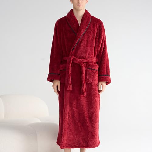 Men's Flannel Fuzzy Soft Spa Full Lenght Bathrobe,Comfy Warm Nightdress Winter Cozy Fleece Fashion Sleepwear Robes2