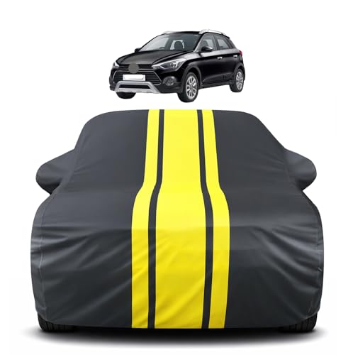 Image of Auto Hub Car Cover Compatible with Hyundai i20 Active with Mirror Pocket, Soft Cotton Lining, i20 Active Car Cover Waterproof - Yellow-Black