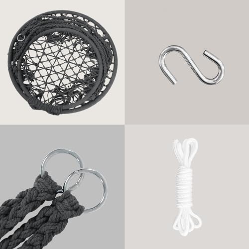 SUNCREAT Columpio colgante de macramé con cojín y kit de herramientas, máximo 330 libras, silla de columpio de cuerda de malla tejida a mano para interiores, exteriores, dormitorio, patio, terraza, - imagen 6