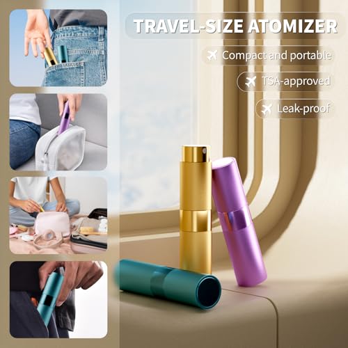 8ml Travel Perfume Atomizer Bottles Refillable – Mini Perfume Spray Bottles with Leak-Proof Design, Refillable Cologne Atomizer for Travel, Purse, Pocket(Blue,Purple,Gold)2
