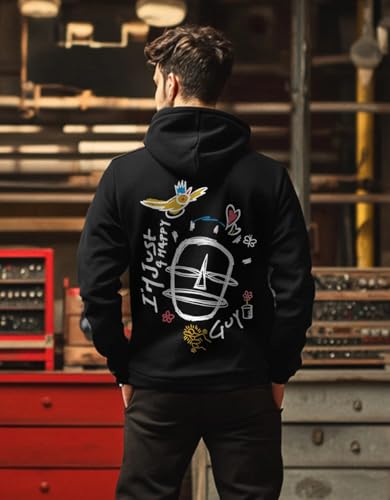 Image of Veirdo Cotton Fleece Regular Fit Hooded Sweatshirt Lastest Back Graphic Printed Winter Hoodies for Men (Available Colors: Marine Green, Marshmellow, Black, SOYA Bean, Orange & Blue)