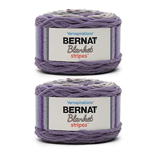 Image of Bernat Blanket Stripes Eggplant Yarn - 2 Pack of 300g /10.5oz - Polyester - 6 Super Bulky - 220 Yards - Knitting, Crocheting & Crafts, Chunky Chenille Yarn