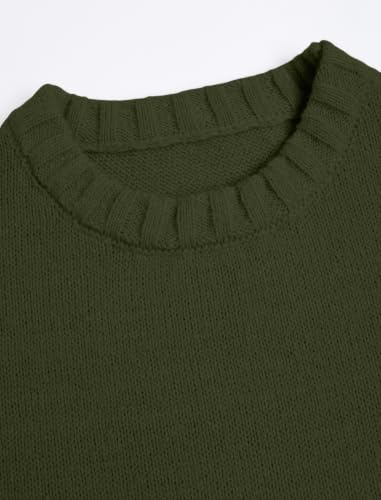 Image of ZAFUL Crew Neck Cozy Long Sleeves Casual Knit Pullover Sweater for Women | Classic Vintage American Style, Ribbed Collar and Cuff, Relaxed Fit, Cozy Chunky Knitwear Jumper