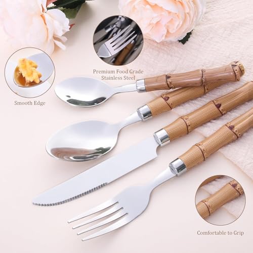 Ourplpme Besteckset für 8 Personen aus Edelstahl, Rustikal 32-teilig Tafelbesteck Set für den Hausgebrauch, Partys und Hochzeiten, Rutschfester Komfort, Spülmaschinenfest