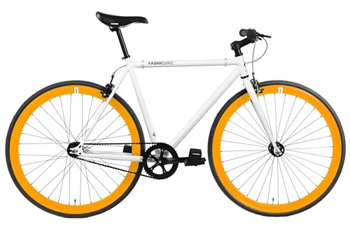 FabricBike Original - Bicicleta Fixed Gear Bike, Rueda 28 Pulgadas, Bicicleta de Piñón Fijo, Bici Single Speed, Cuadro Acero Hi-Ten, 10.45 kg (Talla M). (White & Orange, S-49cm)
