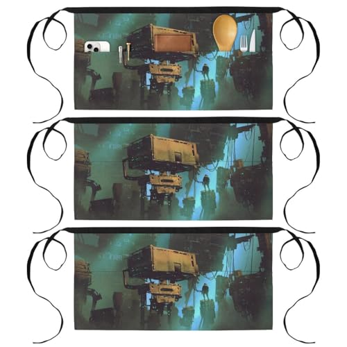 Tablier court de chef lot de 3 avec 3 poches pour la cuisine et la pâtisserie