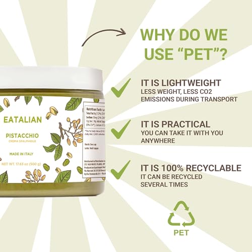 Image of EATALIAN by AMZ BETTER Pistachio Cream, 17.63 oz /500 gr, Delicious Spreadable Cream with Sweet and Unique Taste, Perfect with Ice Creams, for Filling Cakes and Dubai Chocolate, Made in Italy