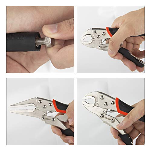 KOTTO 5 Pack Set Locking Pliers Set, 5 Inch, 7 Inch and 10 Inch Curved Jaw Locking Pliers, 7 Inch and 9 Inch Long Nose Locking Pliers with Storage Bag