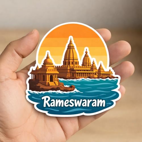 Image of Naxon Rameswaram Temple Souvenir Wooden Fridge Magnet | Ramanathaswamy Temple Spiritual Design 3x3 Inch Refrigerator Magnet for Kitchen & Home Decor | Religious Travel Gift from Tamil Nadu | Pack of 1