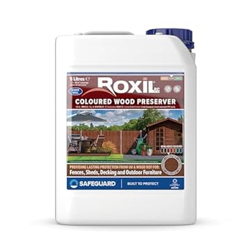 Roxil Wood Stain Preserver 5 Litre (Chestnut) Fast-Drying Satin Finish for Decking, Fence, Shed, Furniture. Up to 5 Year Protection for Indoor & Outdoor