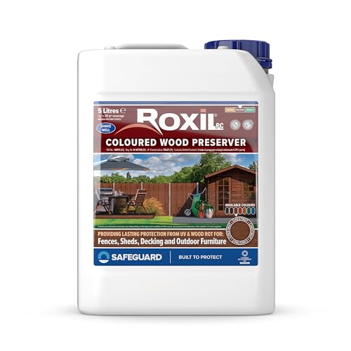 Roxil Lasure Préventive Bois 5L – Châtain – Intérieur & Extérieur – Protection Contre Pourriture, Champignons, Larves & Termites
