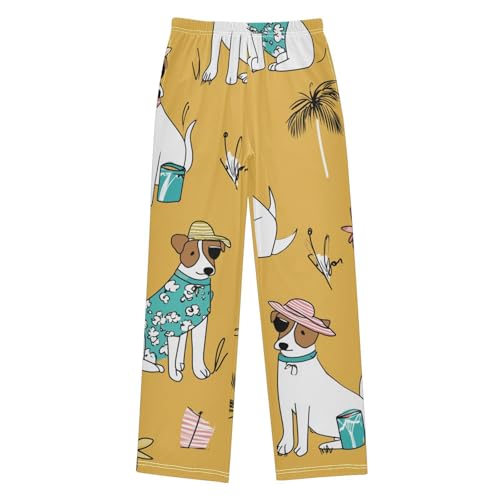Jack Russell Dog Palm Tree Boys Long Pants Soft Trousers Elastic Waist Kids Lounge Bottoms with Pockets S-XL