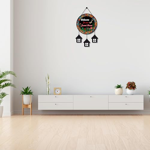 Image of EXPLEASIA Decorative Wall Hanging Wooden Art Decoration Item for Home Office Living Room Bedroom Decoration Items Home Decor Gift Items (Circle Welcome Home (Black))