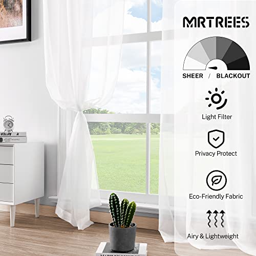 Mrtrees White Sheer Curtains 34 X 36 Inch Length Kitchen Tier Short Curtains Light Filtering Rod Pocket Voile Cafe Curtains For Kitchen Bathroom Small Half Window 2 Panels #TOP1