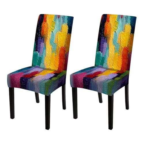 Image of Nuxovilar 2PCS Colorful Abstract Oil Paint Stretch Chair Covers