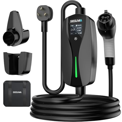 Level 2 EV Charger with NEMA 10-30 Plug 24Amp 240V 25FT Extension Cord Adjustable Current (10-24A) Portable Home Mobile Dryer EV Charger for J1772 Electric Vehicles Fits 3-Prong Dryer Outlet