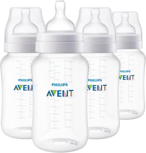 Image of Philips Avent Anti-Colic Baby Bottles, 11oz, with Flow 3 Nipples, 3m+, 4pk, Clear, SCY106 /04 (Pack of 6)