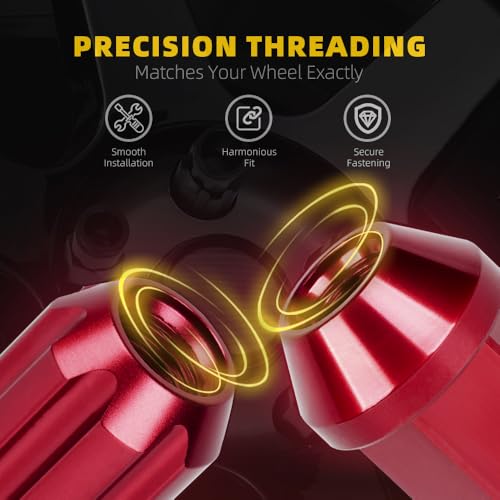 Image of M12x1.5 Lug Nut 20 PCS, Wheel Lock Bulge Acorn Open End Lug Nut Set Compatible with Toyota, Honda, Ford, Chevrolet, Mitsubishi, Mazda, KIA, Hyundai, Buick, 1 Socket Included, Red