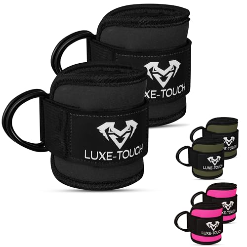 LUXE-TOUCH Ankle Straps For Cable Machine Kickbacks, Glute, Abs and HIPS Workouts, Lower Body Exercises, Neoprene Padding Fully Adjustable & Breathable Ankle Culf Strap FITS MEN & WOMEN (Black)
