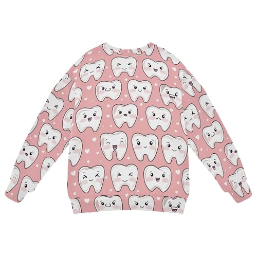 JUNZAN Cute Teeth Care Cartoon Hearts Pink Little Girls Hoodie Sweatshirt Long Sleeve Sweatshirt With Hoodie Camping 4T2