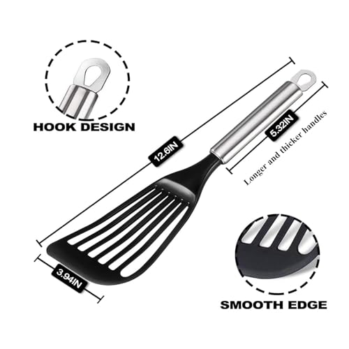 Image of Tenta Kitchen Nonstick cookware Thin Fish Spatula Turner Flexible Nylon Metal Egg Spatulas Wide Blade Lightweight Heat Resistant Kitchen Use