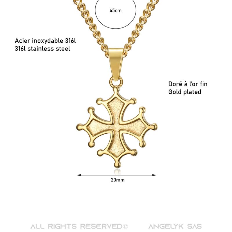 BOBIJOO Jewelry - Pendentif Collier Femme Croix Occitane Cathare Toulouse Languedoc Acier Inoxydable Or Doré Plaqué