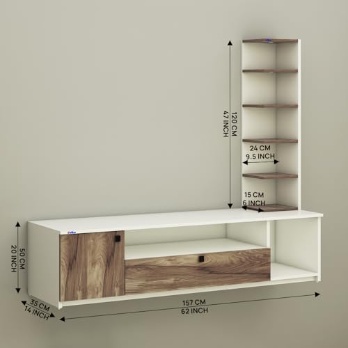 Image of Anikaa Engineered Wood Floor Standing Modern TV Unit with LED Light for Living Room | 2-Door & Open Box Cabinet with Side Shelf | Ideal for Up to 55 Inch | (White /Coachwood) DIY Installation