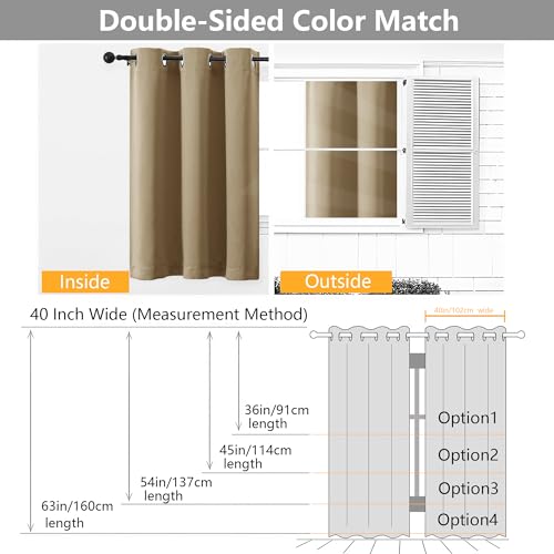 Image of Simplebrand Taupe Room Darkening Curtains for Bedroom 45 Inches Long 2 Panels Set, Sunlight Blocking Curtains for Small Windows, Grommet Energy Saving Thermal Insulated Short Drapes, 40Wx45L