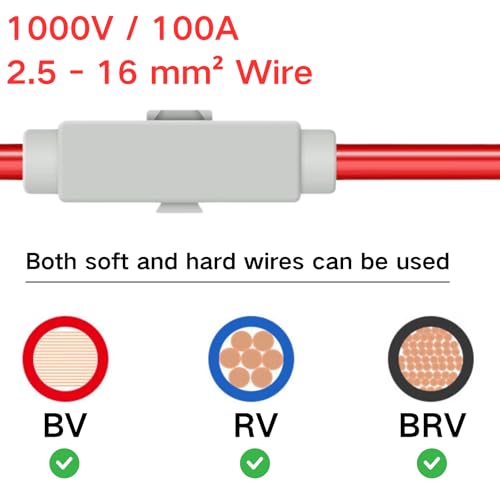 5 Stück Durchgangsverbinder 2 polig 100A 1000V Doppelschrauben Klemmblock für 2,5-16mm² Kabel Hauptleitungsabzweigklemme ABS Gehäuse für Deckenleuchten Schalter Elektroinstallation
