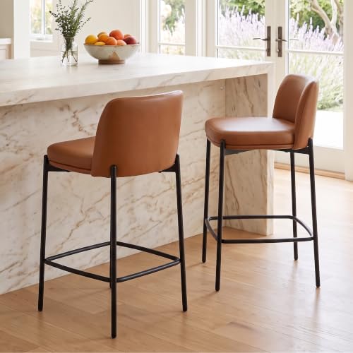 Image of 26 Inch Counter Height Bar Stools Set of 2, Modern Barstools, Brown