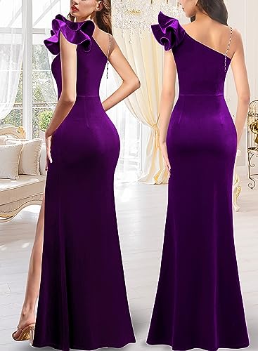 Image of VFSHOW Womens Ruffle One Shoulder Formal Prom Gala Maxi Dress Evening Gown