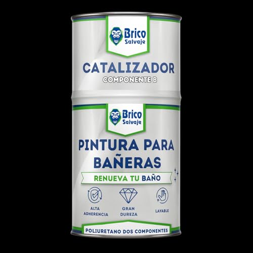 BRICOSALVAJE Pintura para Bañeras Acabado Mate | Poliuretano 2 Componentes 600+150 | Renueva tu Bañera sin Obras | Fácil Aplicación con Rodillo o Brocha en Baños Interiores (Negro)