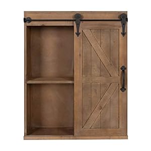 Kate and Laurel Cates Wood Wall Storage Cabinet with Sliding Barn Door Farmhouse Style Wall Cabinet Ideal for Use as a Bathroom Cabinet Pantry Cabinet Kitchen Cabinet Rustic Brown