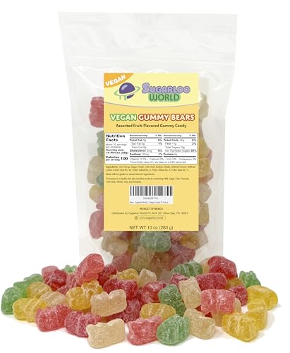 Sugarloo World Sanded Vegan Gummy Bears – Mixed Fruit Plant-Based Candy with a Firm Pectin Bite & Zesty Sugar Coating (10 oz, Gelatin-Free)