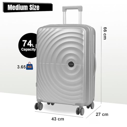 Image of 360 Spinner Wheel | Lock | 8 Wheel | 65cm | Medium 24 inch Hard PP Check-in Suitcase for Travel /Trolley Bag for Travel /Travel Bag with Double Wheel for Men & Women (Silver)