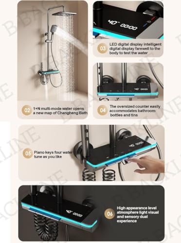 Image of Backline Brass LED Shower Panels Full Set Temperature Display 4 In 1 Function Shower Set | Hot & Cold Mixer Shower System | Hand shower | overhead Shower | Jet Spray For Bathroom (Gun Grey)