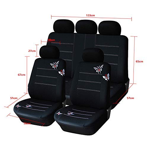 Full Set Black Butterfly Embroidery Car Seat Cover, Car Seat Protectors Fit Most Car, Truck, Suv, Or Van, 9Pcs, Black #TOP5