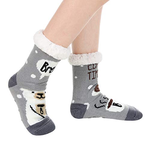 Image of Chassic Sherpa Lined Slipper Socks for Women, Non-Slip Cozy Winter House Socks, Soft Fuzzy Socks, Gifts for Women & Ladies Stocking Stuffers