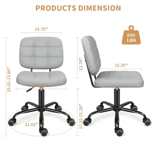 Image of Armless Office Chair Adjustable Height Drafting Desk Chair - Light Grey | Adjustable Height, 250lb Weight Capacity, PU Leather, Fits Under Desk