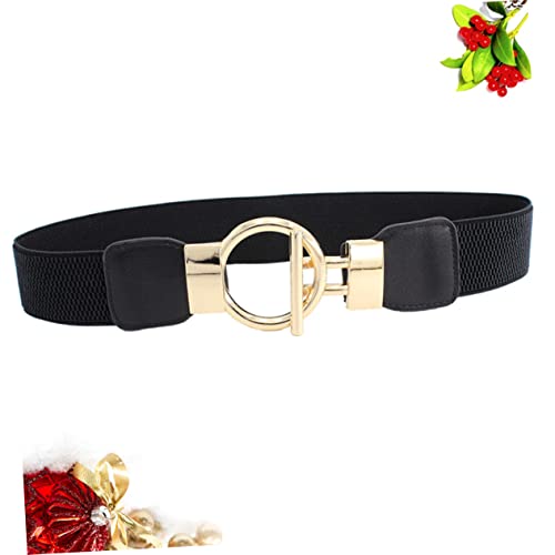 Wide Elastic Waist Belt for Women with Golden Round Buckle Stretch Cinch Waistband PU and Alloy Material Fashionable Black Decorative Accessory for Jeans Dresses Trousers2