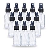 YONKAN 2oz Glass Spray Bottle, Fine Mist Boston Glass Bottles with Black Fine Mist Sprayer Small Clear Bottles for Essential Oils, Bath, Beauty, Hair & Cleaning, Clear, Pack of 12
