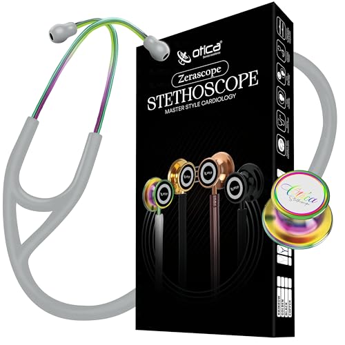 Image of OTICA Double-Sided Stainless Steel Master Style Cardiology Stethoscope Exceptional Acoustic Rainbow /Kaleidoscope Finish Chestpieces-Headset for Medical Professionals | Flexible Tubing & Soft Sealing Eartips | For Doctor,Nurse,Vet,Medical Student (Grey)